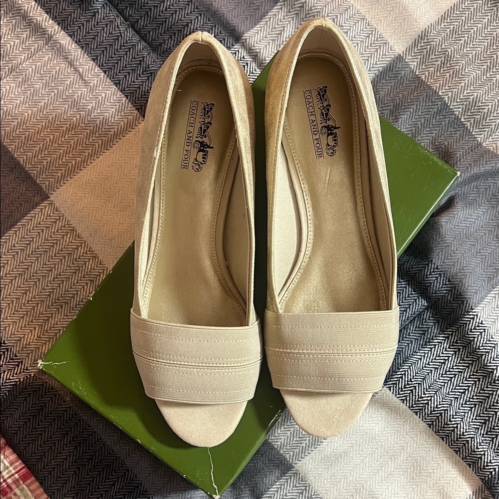 Coach and Four Women's Metallic Cream Peep-Toe Wedges